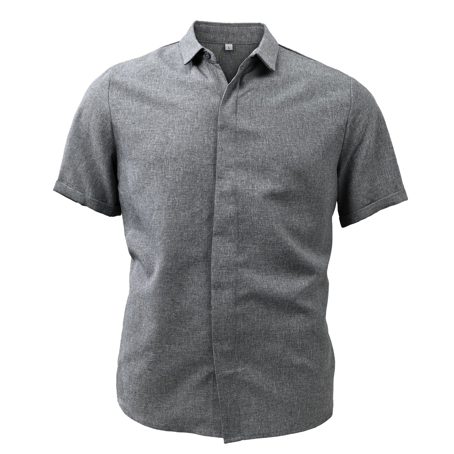 Men's Solid Color Lapel Cotton Linen Short Sleeve Shirt